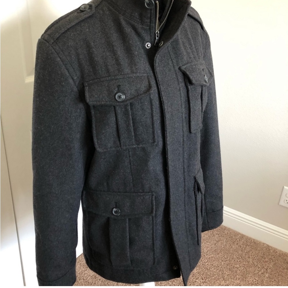 ๐ Merona Charcoal Black Wool Blend Full Zip & Button Up Winter Coat Jacket, Sz S - Picture 2 of 14